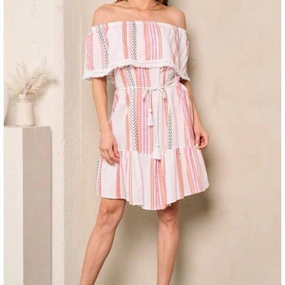 NEW Anthropologie Large Mazik Beach Boho Vacation Coastal Off The Shoulder Dress